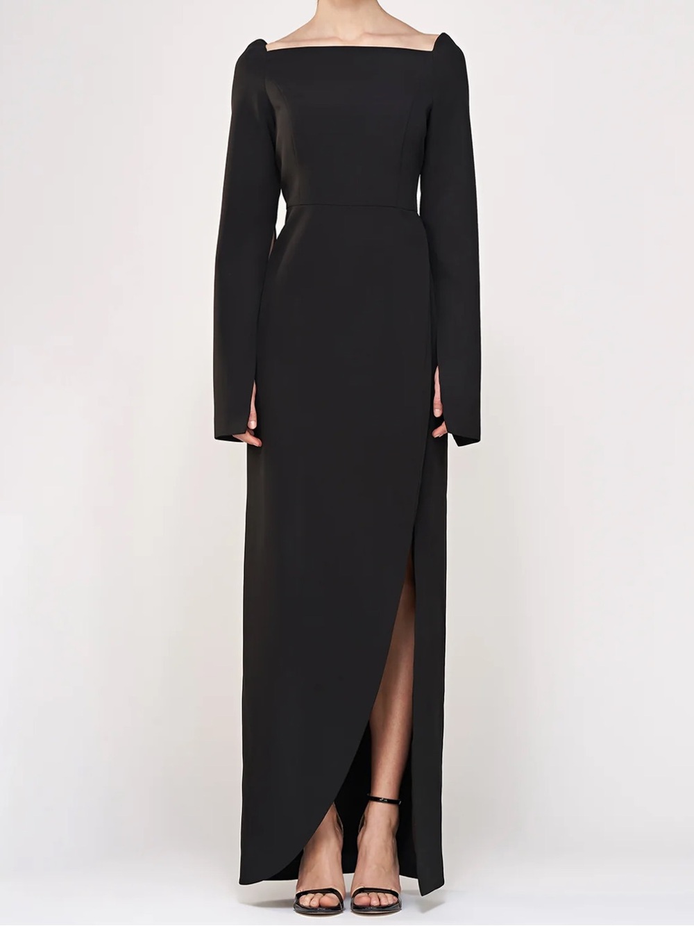 Kay Unger Katerina Gown Black Long Sleeve Square Neck Slit Formal Dress Size 6
